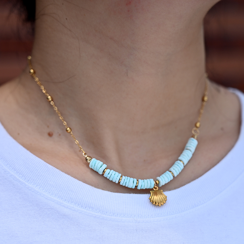 Collier Ras du Cou en Acier Inoxydable pour Femme, Coquille Naturelle, Cœur, Étoile, Bijoux d'Été
