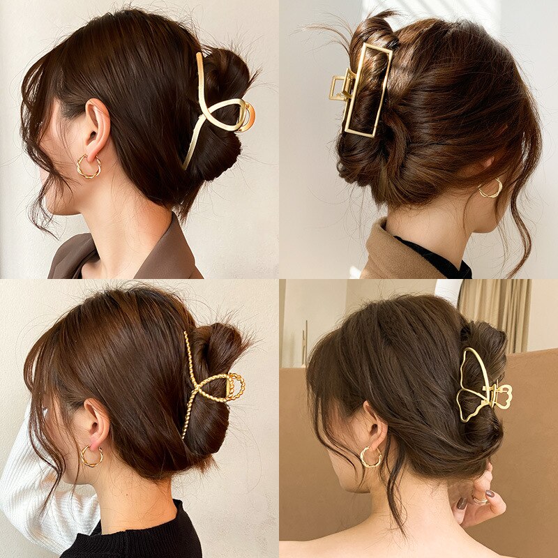 Vrouwen Elegante Gouden Holle Geometrische Metalen Haarklauw Vintage Haarspeldjes Hoofdband Haarspeld Haar Krab Haaraccessoires