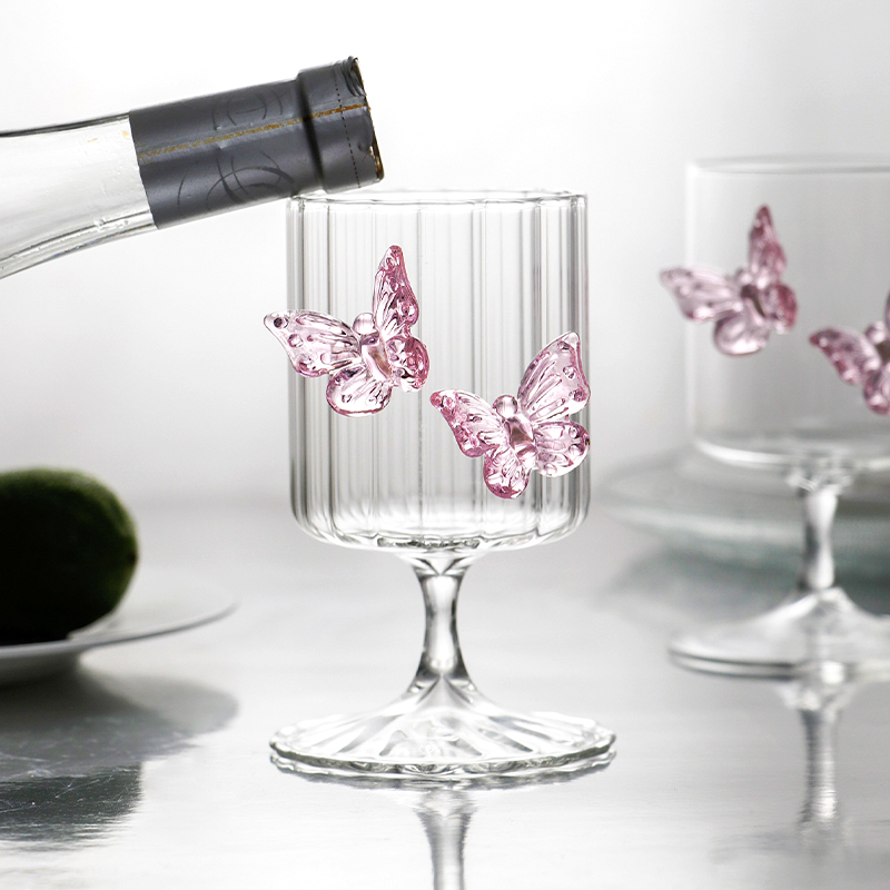 BespritGift Borosilicate Wine Glass Set Butterfly 2pc Goblet Cups for Cocktail & Champagne Glassware Box
