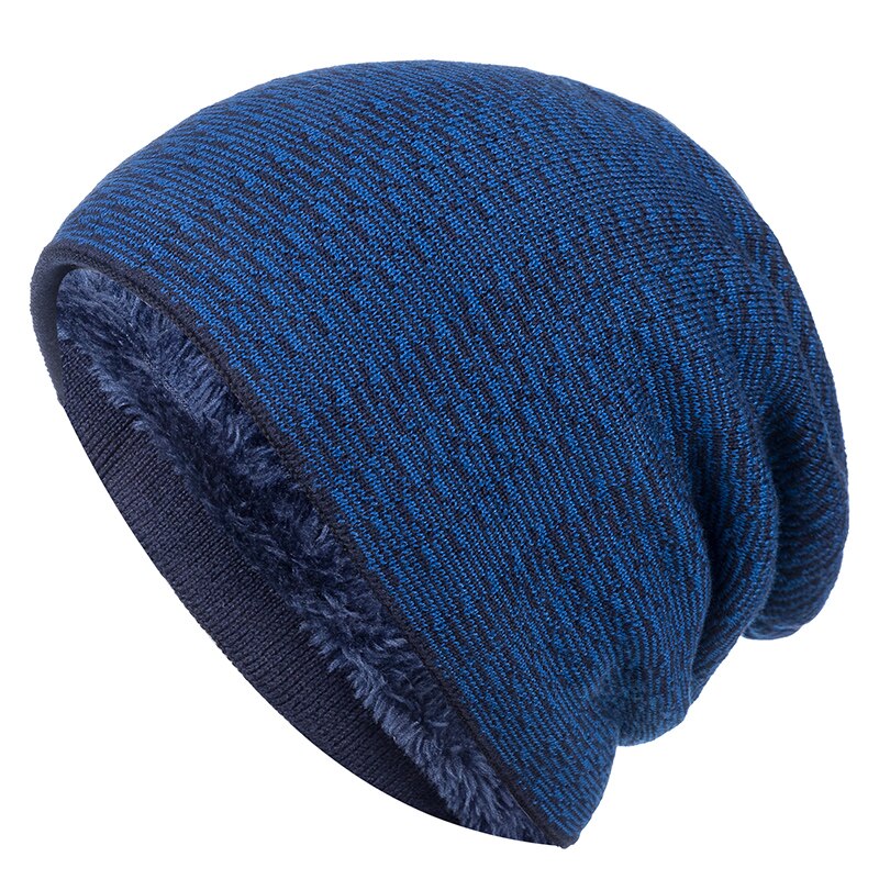 Unisex wintermutsen voor mannen en vrouwen, gemengde kleuren, warme skimuts voor mannen en vrouwen, met bontvoering en gebreide katoenen muts: Blauw