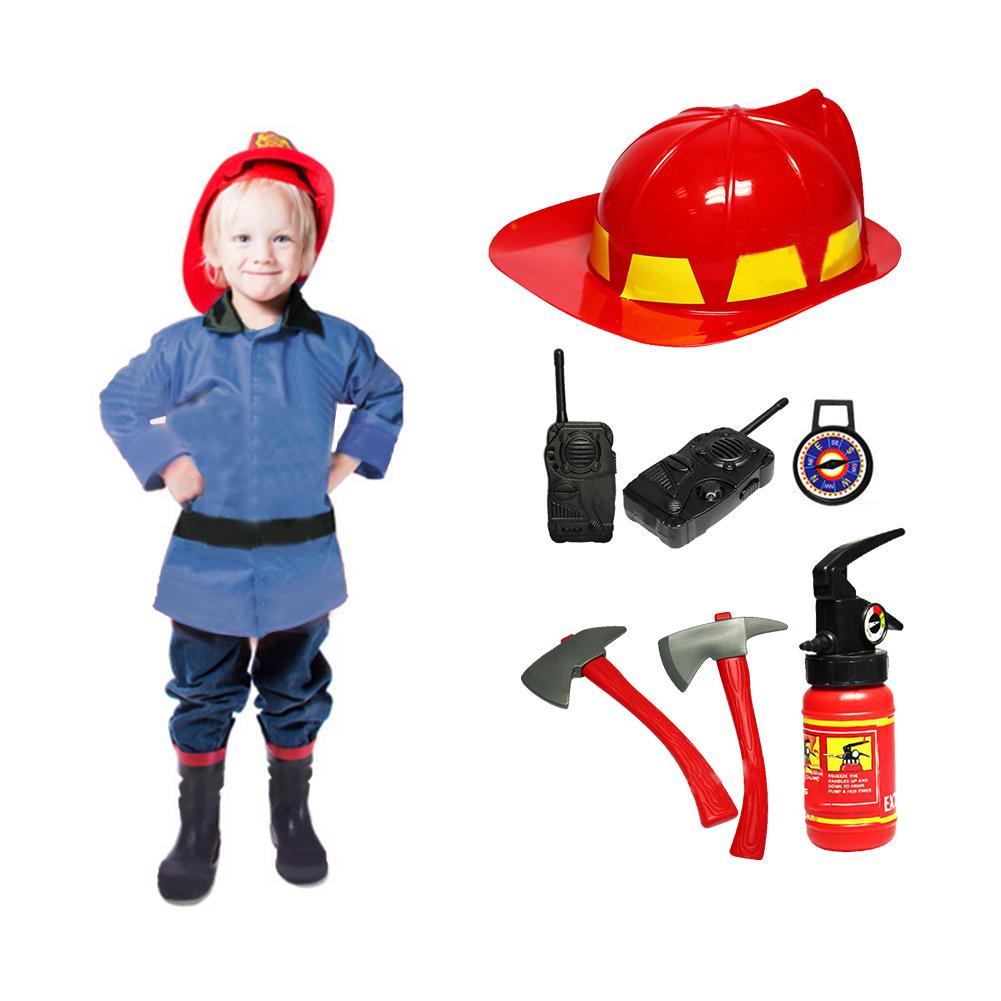 Vier Soorten Brandweerman Kids Simulatie Kostuums Pak Voor Meisje Jongen Party Uniformen Set Speelgoed Firefighter Grappige Verstelbare Hoed