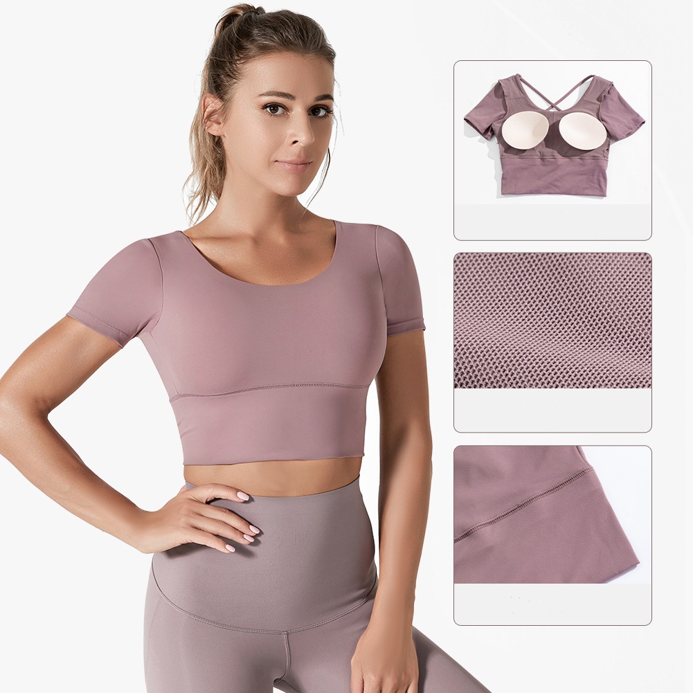 LEOSOXS Yoga Hemden trainieren offen zurück oben Langarm Ernte oben Frauen Frühling Herbst Fitnessstudio überqueren zurück Sport Shirt Kurzarm