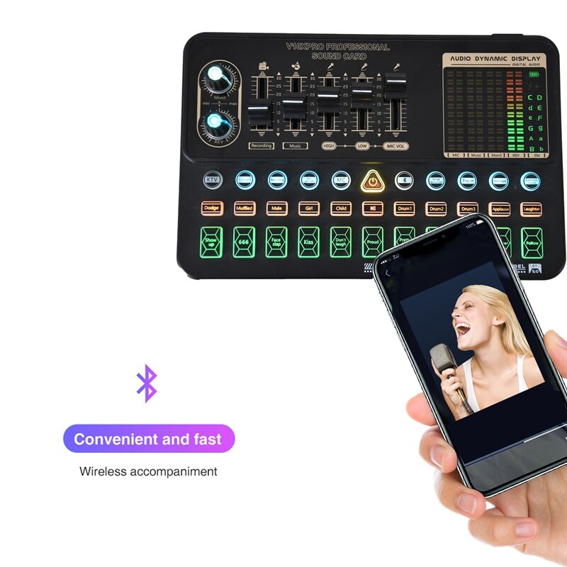 -V10 PRO Sound Card for PC Computer Phone Karaoke Live Singing Gaming Bluetooth Wireless Accompaniment