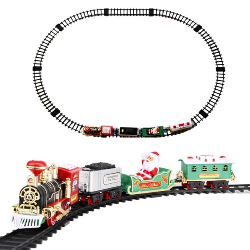 Legetøjstog sæt med lys og lyde, juletog sæt, runde form jernbanespor til omkring juletræ batteri opera