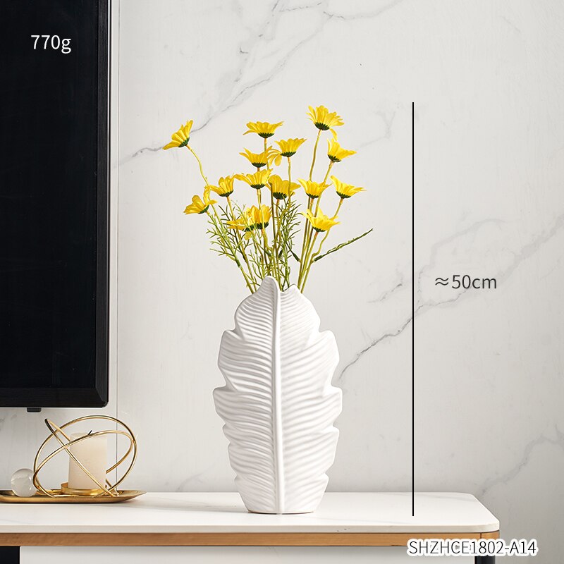 Bathroom Decoration Accessories Ceramic Vase Leaves Model Modern Home Decoration Flower Vase Living Room Decoration White Vases: Combination N