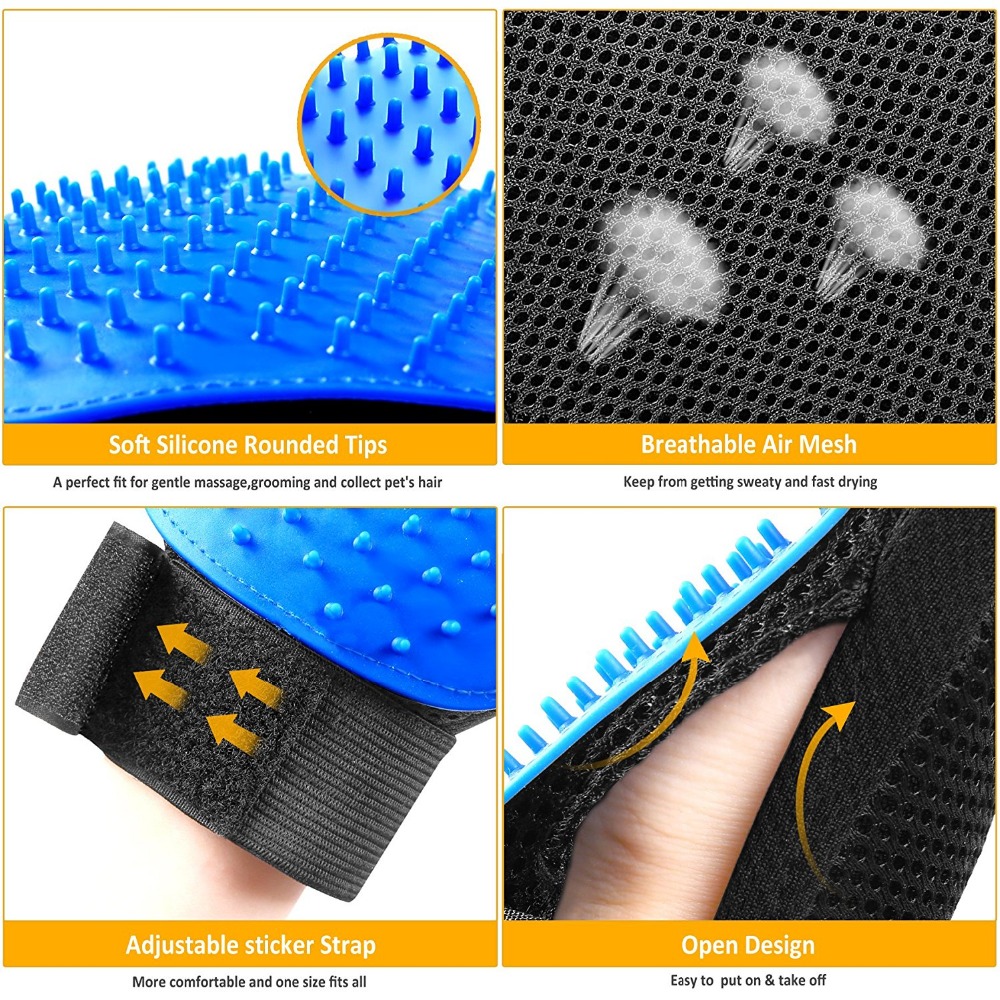 Gants de toilettage pour chiens et chats, brosses en Silicone, pour le bain, plusieurs couleurs