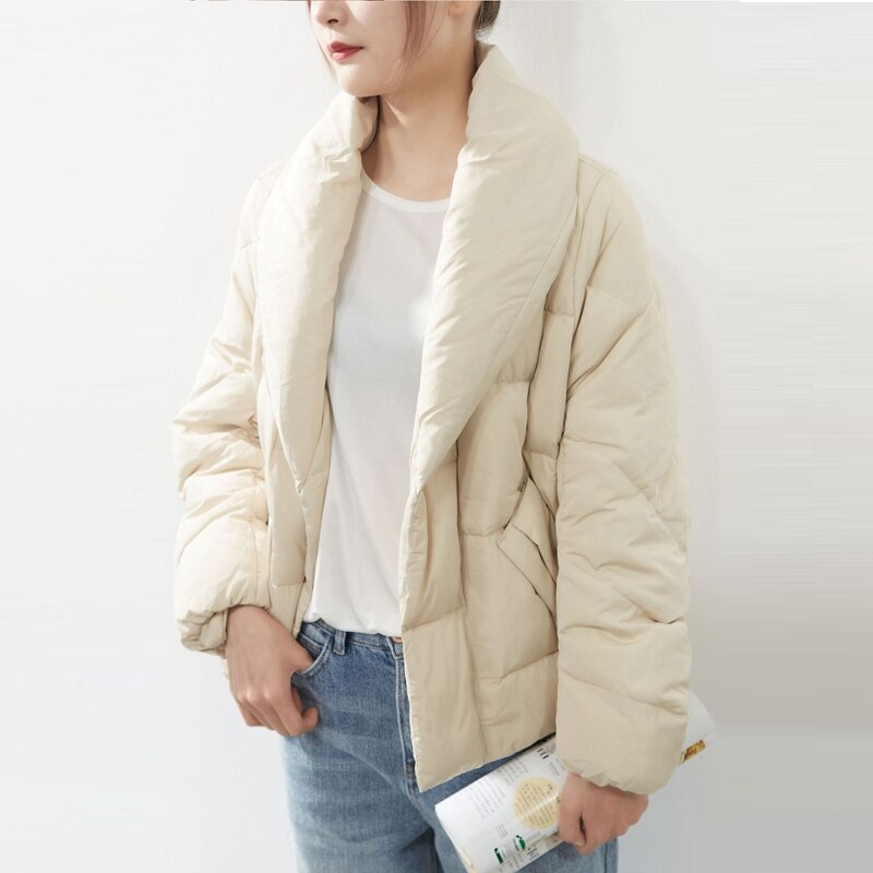 Tangada Women Solid Turn Down Collar Oversize Parkas Winter Female Coat Overcoat ATP5: 2406-Off-white / S