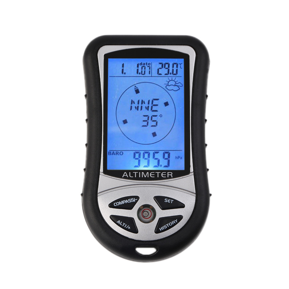 8 in 1 digitale lcd kompas hoogtemeter barometer thermo temperatuur klok kalender voor buiten wandelen vissen