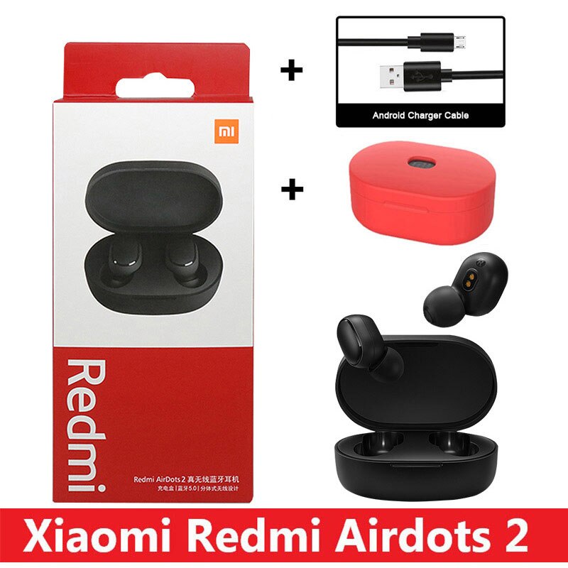 Xiaomi-auriculares inalámbricos Redmi AirDots 2, audífonos intrauditivos con Bluetooth 5,0, originales, nuevos: with Cable and Case1
