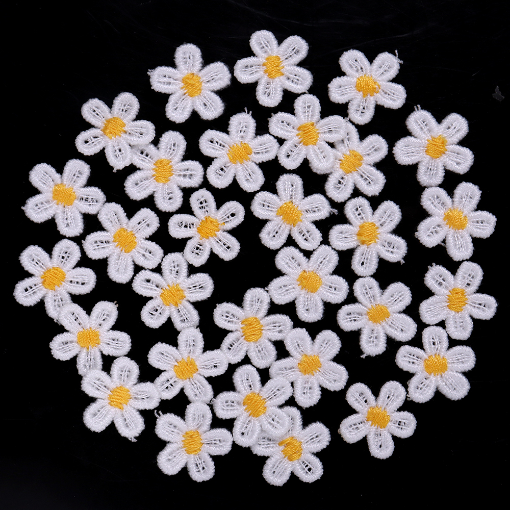 30Pcs Multicolor Flower Appliques Lace Floral Flower Embroidery Patch DIY Sewing Clothes Headwear Wedding Home Decorate Supplies: Yellow