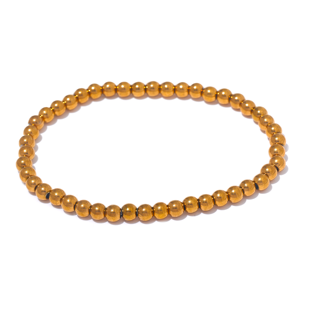 Yhpup 3/4/5/6 MM cuentas de acero inoxidable pulsera elástica hecha a mano diaria brazalete impermeable muñeca al por mayor joyería de Color dorado para hombres: Rojo óxido