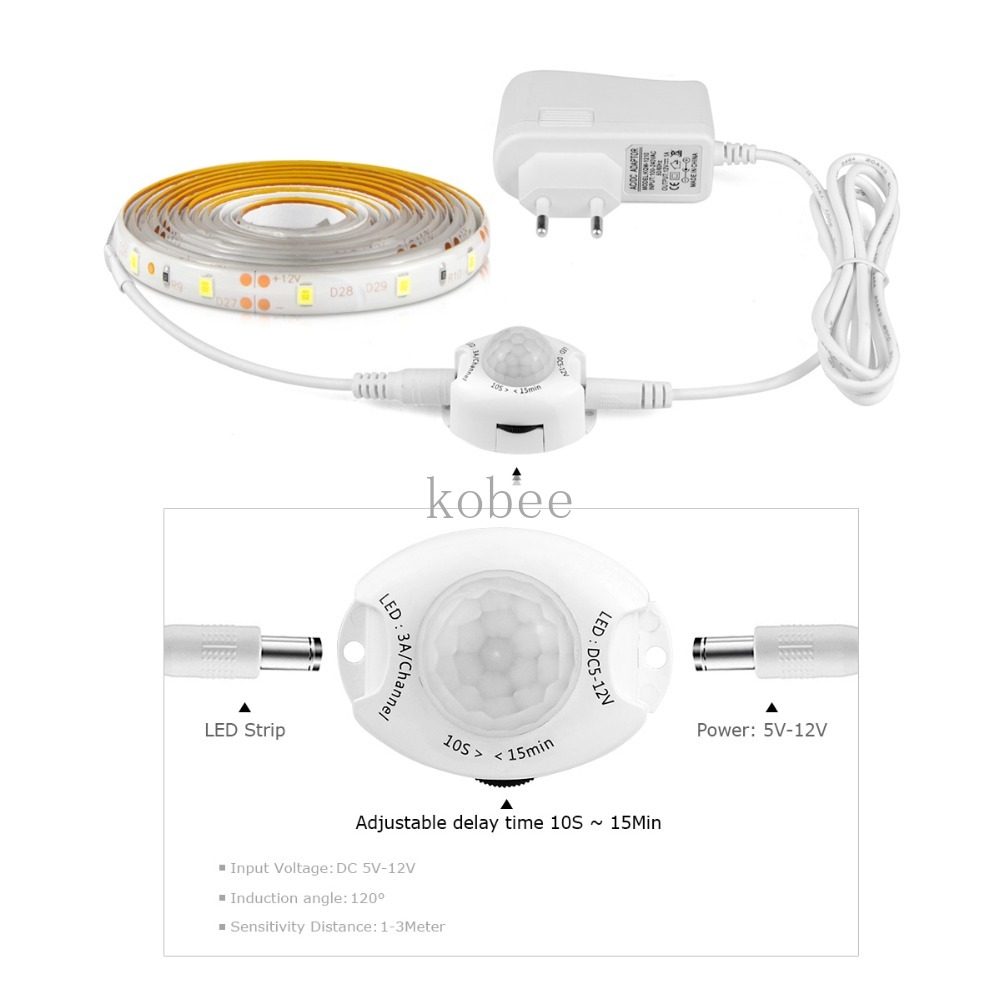 Lámpara LED con Sensor de movimiento para armario, lámpara de cama debajo del gabinete, luz nocturna, tira LED Flexible, cinta de 12V, 110V, 220V, fuente de alimentación de EE. UU. y UE
