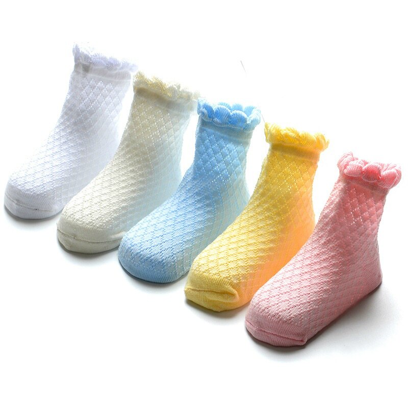 AiKway 5 pairs /lot Boys Girls Socks Cotton Lace Socks Mouth Candy Color Infant Socks Mesh Baby Breathable Socks