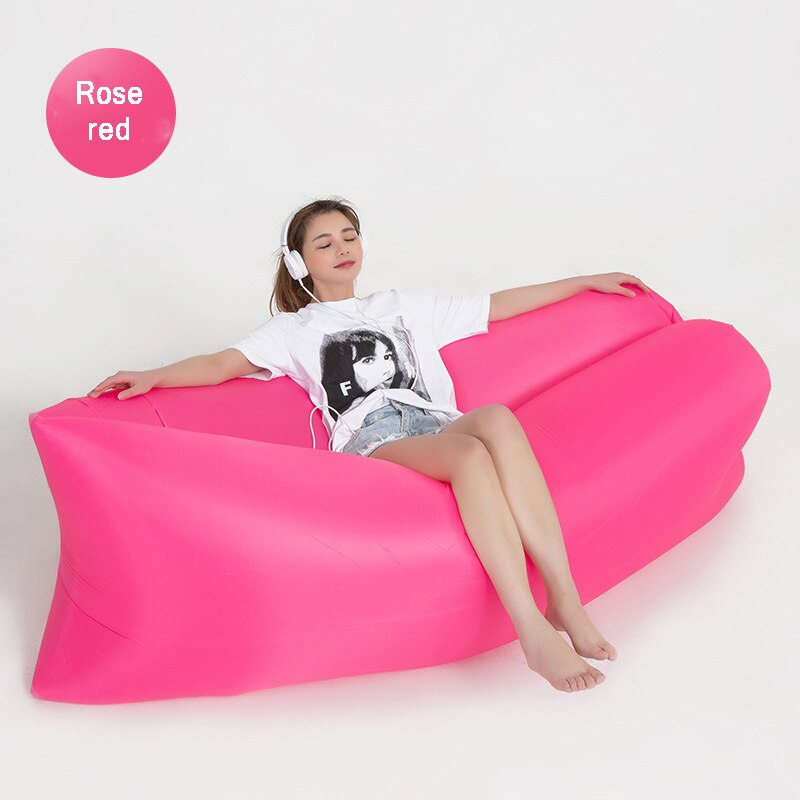 Bolsa inflable plegable para perezosos, sofá de aire, Banana, Nylon, bolsa de Camping, sofá cama, almohadilla, cama de playa portátil, colchón de aire, tendidos de cama cama portatil plegable para camping: Rosa