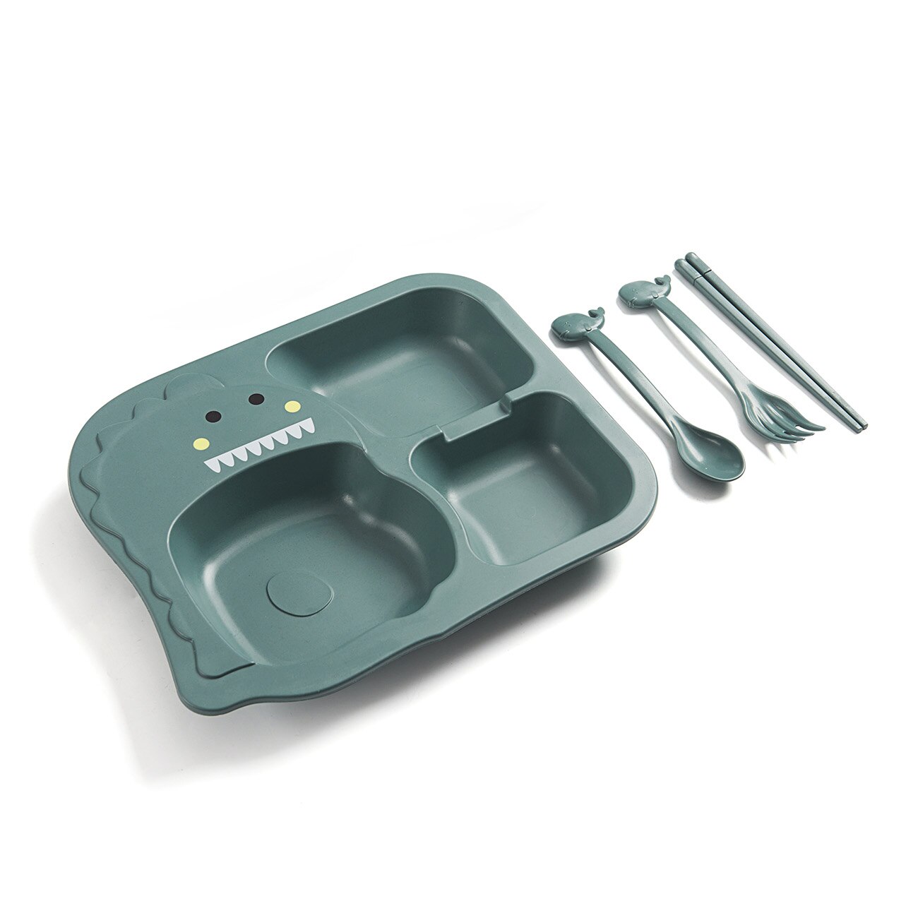1pc søde tallerkener skåle ske bordservice sæt børn børn baby fodring mad tallerken bakkeholder middagstallerkener med gaffel ske: Dyb blå