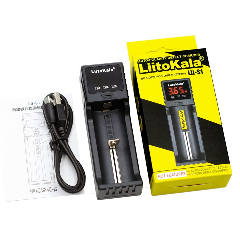 Liitokala Lii402 Lii202 Lii100 LiiS1 18650 Charger 1.2V 3.7V 3.2V AA/AAA 26650 NiMH li-ion battery Smart Charger 5V 2A EU Plug: LiiS1 And USB Cable
