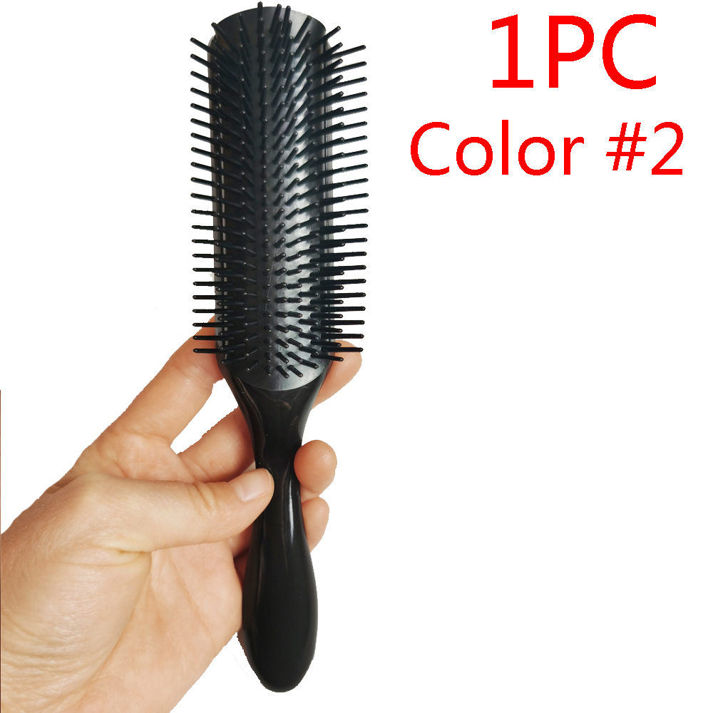 1 cepillo para el cabello desenredante de 9 filas, cepillo para el cabello, masajeador del cuero cabelludo, peine húmedo recto para mujeres y hombres, cepillo para el cabello húmedo y rizado de salón: Negro
