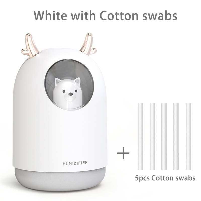 Luftfugter 300ml sød kanin ultra-støjsvag usb aroma essentiel værelse bil led natlampe luftrenser tåge maker luft friskere: Hvid og 5 filtre