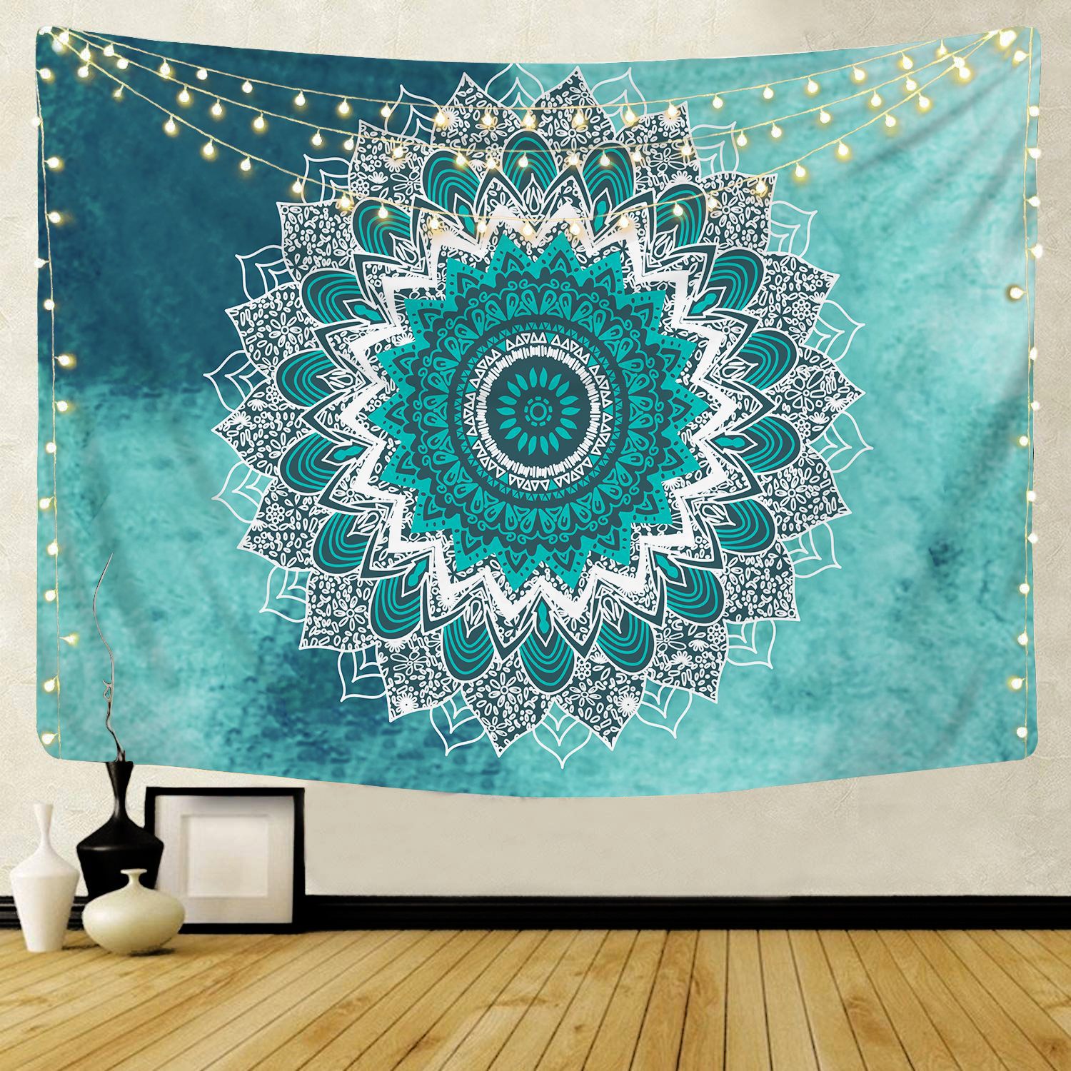 Indisk mandala väggbonad gobeläng boho väggduk gobelänger dekor psykedelisk hippie bohem väggmatta sovrumsdekoration: 200 x 220cm / Kristall-