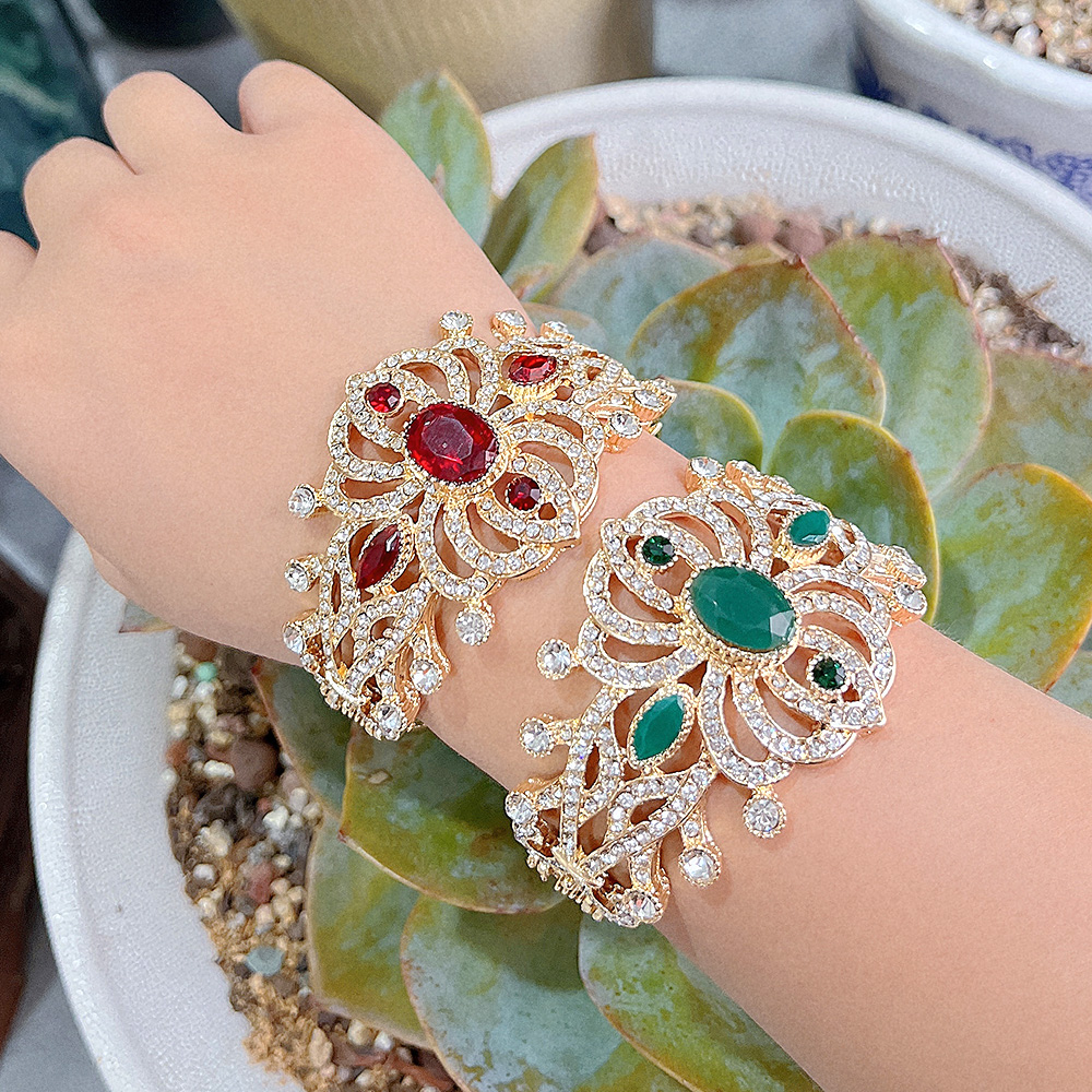 Sunspicems 18K Gold Farbe Kristall Marokko Manschette Armbinde Armreif Algerien Braut Hochzeit Schmuck Blume Türkei Arabisch Armreif