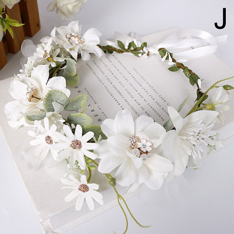 Flower Headband Spring Bohemian Flower Crowns Floral Garland Faux Rose Wedding Wreaths Braided Hair Vine Headpiece Hair Ornament: J
