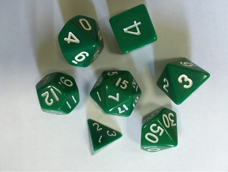 Juego de dados matemáticos para niños, juego de dados de TRPG, 7 unidades: Green