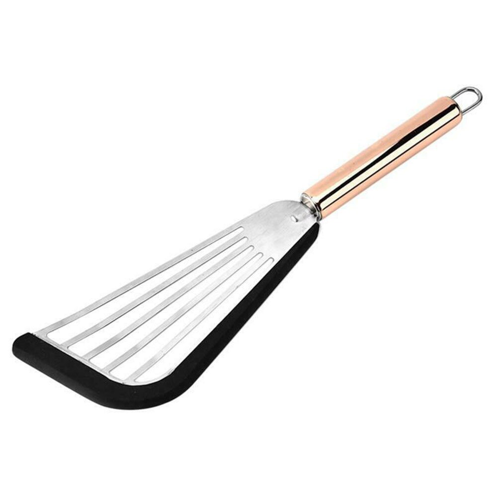 Stainless Steel Fish Spatula With Silicone Edge Kitchen Slotted Spatula Turner Jogo De Panelas Antiaderente Para Cozinha: Black