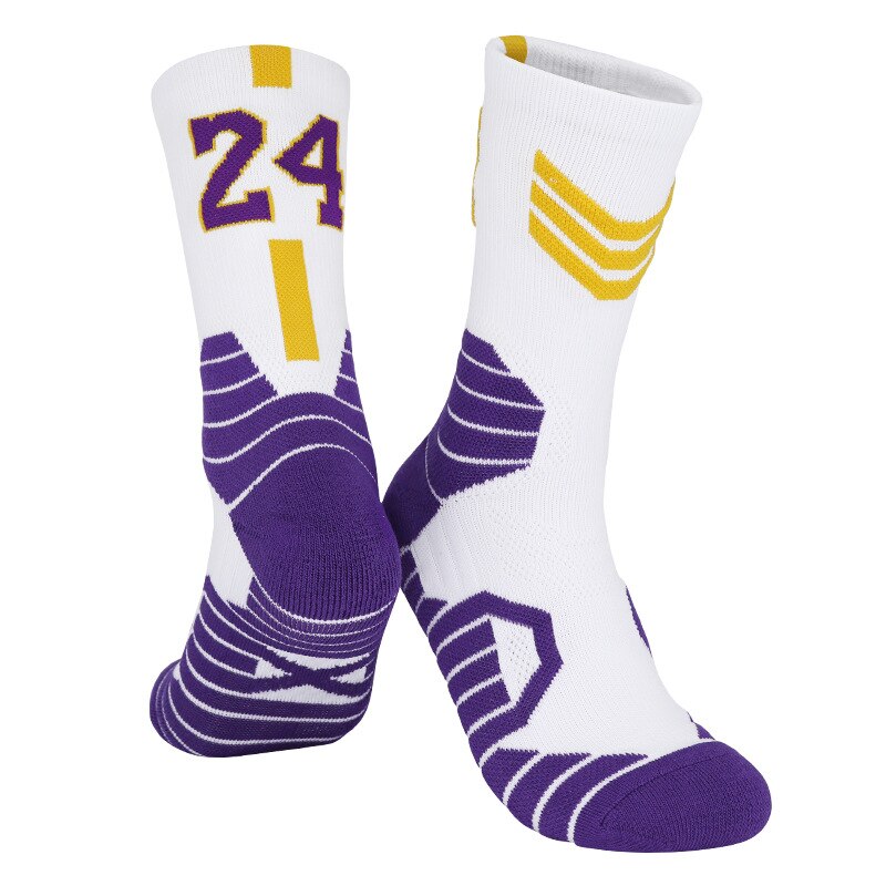 No23 No24 LA James KB LBJ Basketball Player Thick Sport Crew Towel Socks Digital Adult Thick Bottom Sports Socks men Basketball: 1Pair-24-white / Kids(EU31-36)