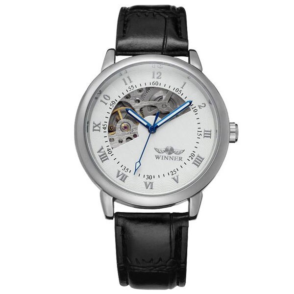 WINNER – Montre-bracelet en cuir doré pour Homme, mécanique, à la , squelette, horloge: white