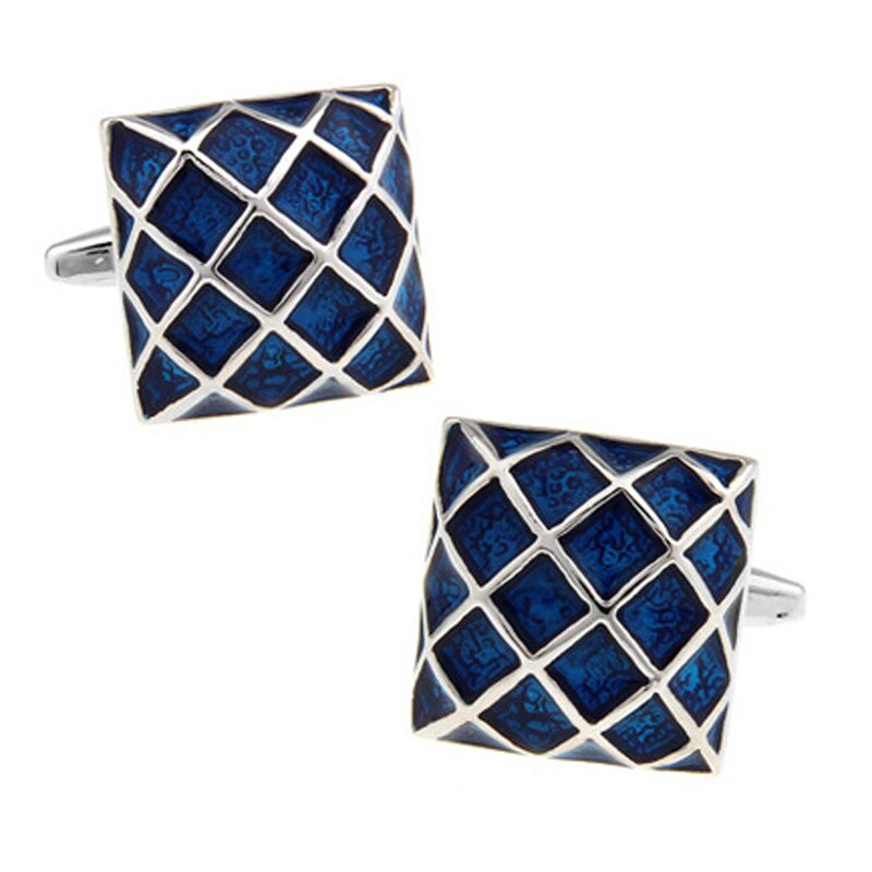 Classic Business Style Square Blue Plaid Cufflinks Enamel Cufflink Cuff Links Classic Men's Accessories