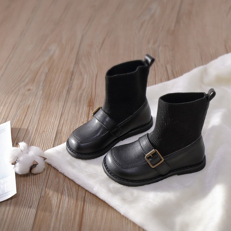 2020 Bambini di inverno Stivali Ragazze Tessuto di disegno Della Caviglia Stivali Scarpe Ragazze Nero casuale Scarpe per Bambini in Pelle Stivaletti SGF096