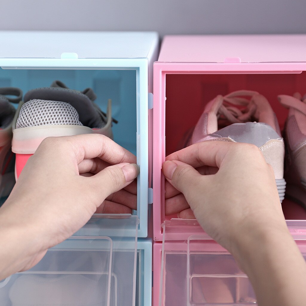 1PC Home Shoes Box Foldable Clear Shoes Storage Box Plastic Stackable Shoe Organizer Stackable Stacking Space Saving Master#J8
