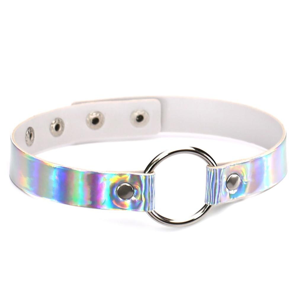 Holografische Choker Punk Festival Slijtage Iriserende Roze Holograph 90 S Choker Grunge Blauw Rave Festival Party Mode-sieraden: white