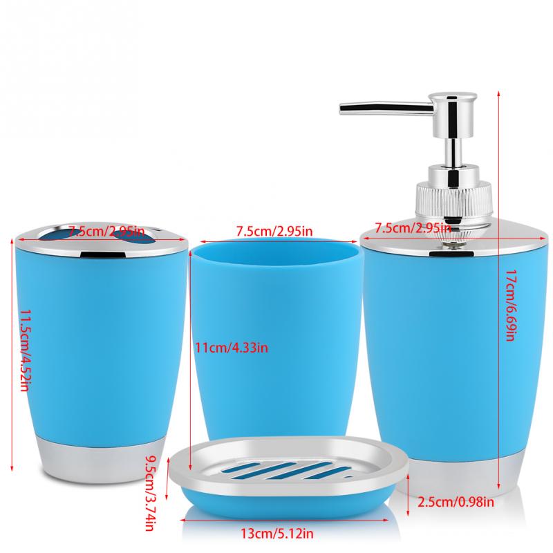 Set de 4 unidades de accesorios para baño, Set de jabones para el baño, Set de jaboneras con soporte para cepillo de dientes, dispensador de jabón, Set de jabones: Azul