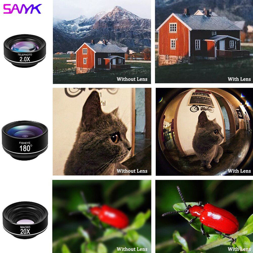 SANYK 4-in-1 Telefon Kamera objektiv Clip Objektiv weitwinkel objektiv Makro-objektiv Fisheye Objektiv