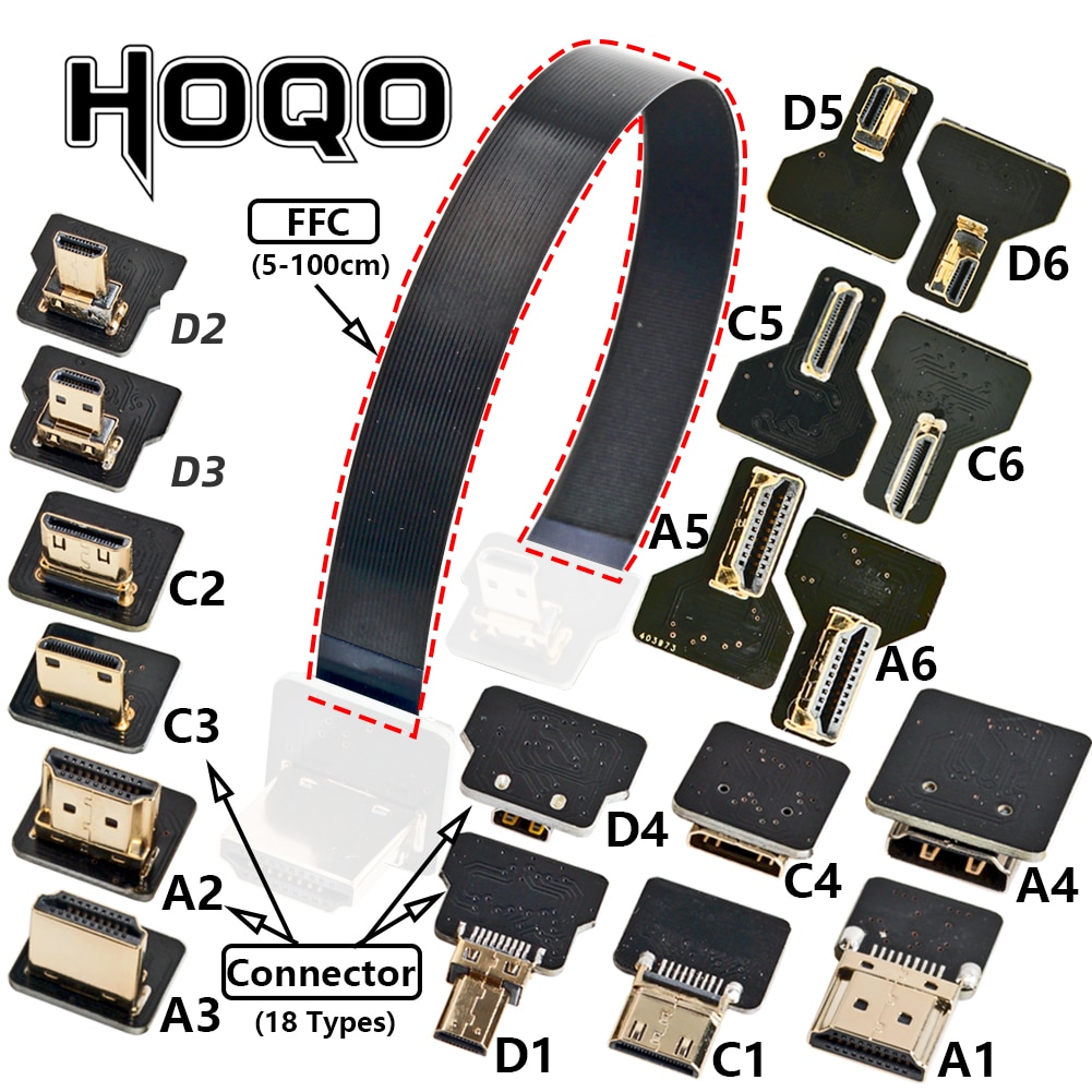 Do złącza DJI HD MI FPV Elastyczny kabel Micro HD do Mini HD żeński 90/270 stopni FFC 20-pinowy płaski kabel taśmowy zgodny z HDMI