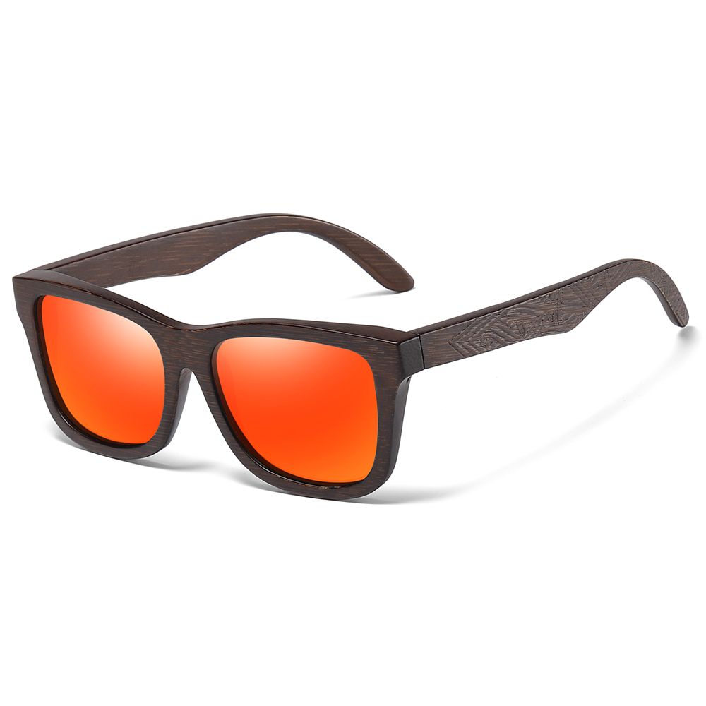 GM Sonnenbrille aus natürlichem Bambusholz, handgefertigt, polarisierte Brille, Spiegelbeschichtung, Gläser, Brillen mit Geschenkbox: Lila