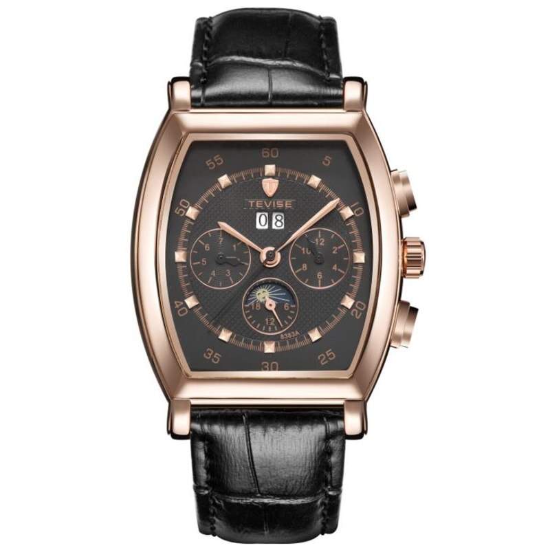 Rétro rectangulaire multi-fonction hommes montres haut de gamme de luxe automatique mécanique montre hommes étanche calendrier horloge: Color 04