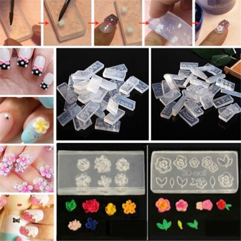 6 Stks/set 3D Acryl Mal Voor Nail Art Decoraties Diy Silicone Nail Art Sjablonen Patroon Manicure Nagels Art