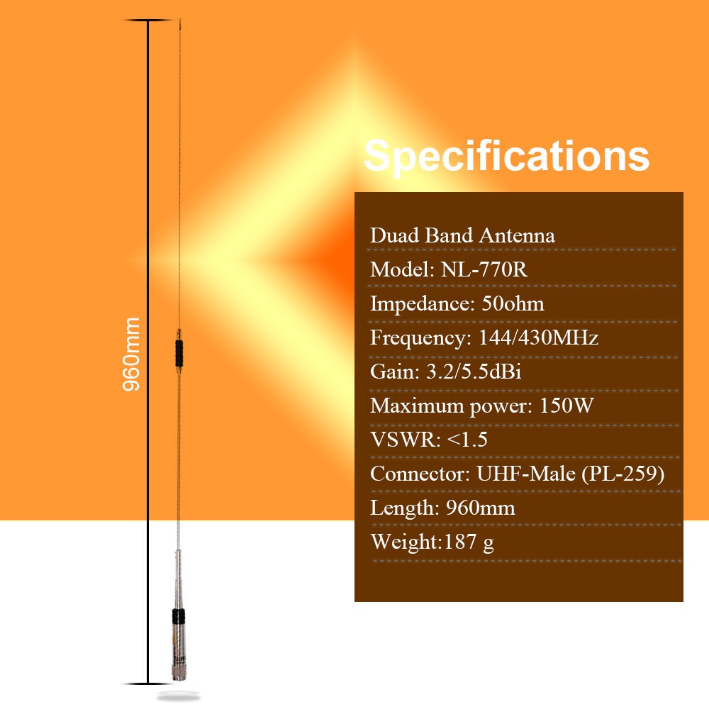 Nagoya – Antenne mobile NL-770R pour émetteur-récepteur radio de voiture, double bande 144/430 Mhz, pour modèles QYT KT-8900 KT-8900D Baojie BJ-218 BJ-318, ,