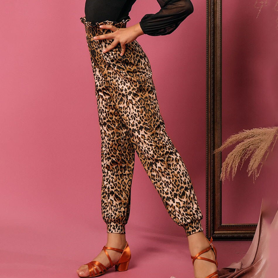 Leopard długi Design dzieci latynoskie spodnie do tańca dziewczyna łacińska taniec majtki praktyka Tango Chacha taniec wydajność L4021