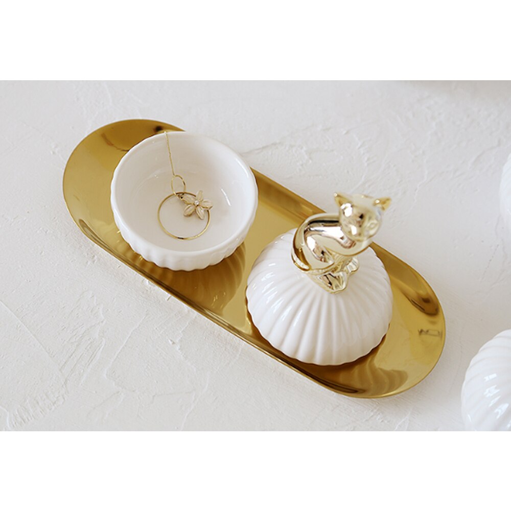 Or 3d Chat kitty animaux En Porcelaine Porte-Bijoux Anneau Plat de Bijoux En Céramique Décor À La Maison Plateau Bol pot blanc Rose pour mariage