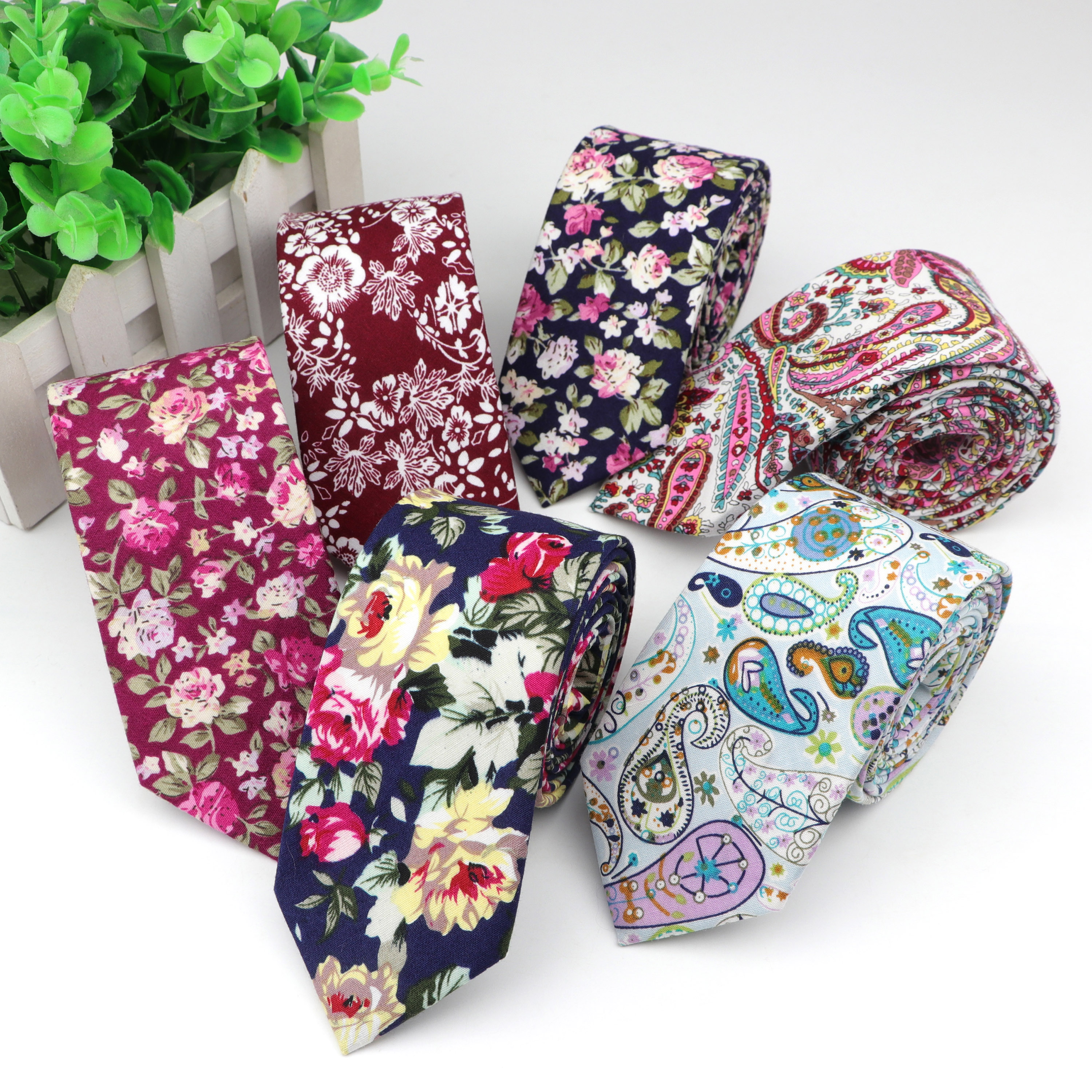 Katoen Bloemen Tie Mens 6 Cm Smalle Stropdas Paisley Plaid Bloem Voor Wedding Party Casual Accessoires