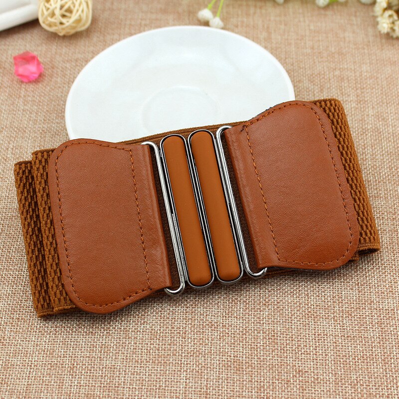 Women Belt Waist Belts Lady Solid Stretch Elastic Wide Belt Dress Adornment for Women Waistband 7.5cm Width 65cm Long: Camel
