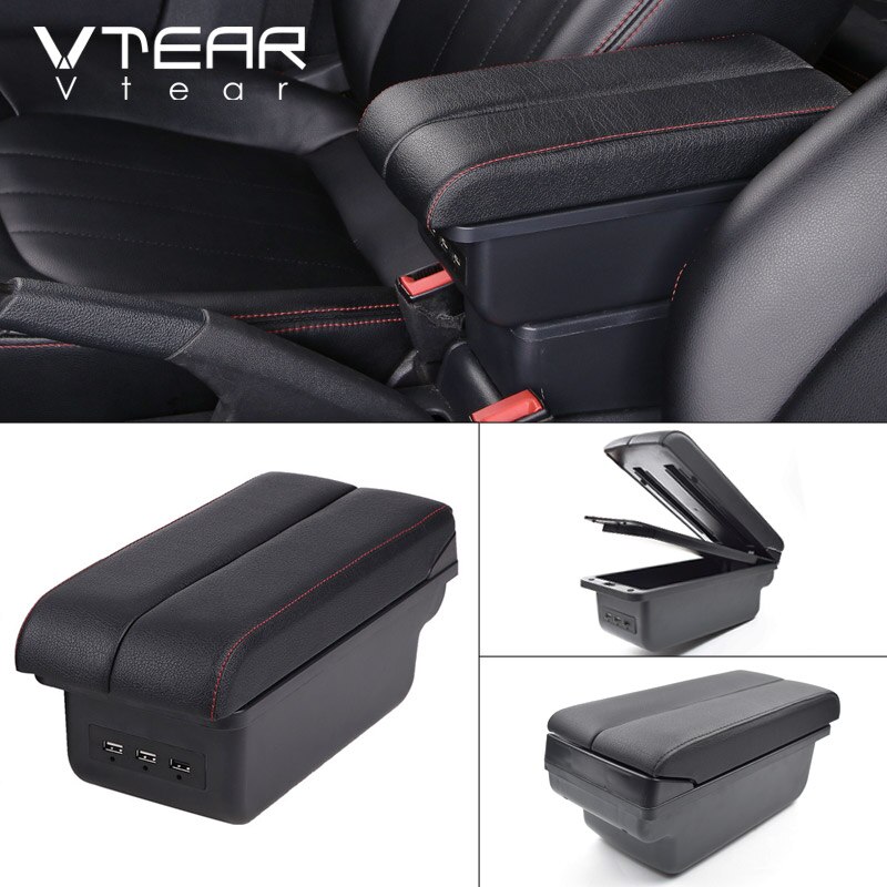 Vtear Voor Lada Kalina Armsteun Lederen Arm Rest Usb Opbergdoos Auto-Styling Abs Decoratie Accessoires Auto Interieur Onderdelen: E red