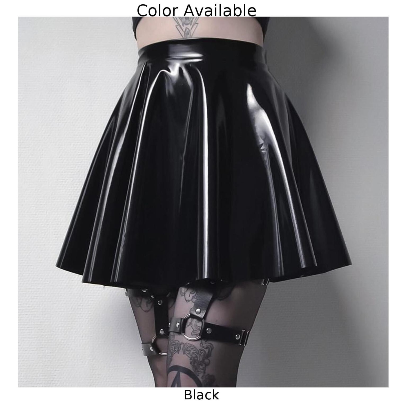 Falda plisada de cuero de PVC con aspecto húmedo brillante para mujer, minifaldas de baile, color negro liso, línea A, para y discoteca