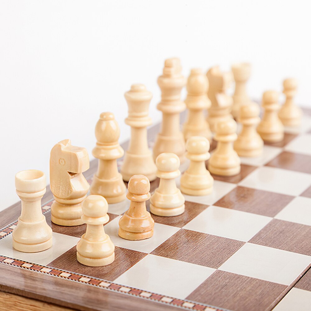 Wooden International Chess Set 3 in 1 Chess Set Wooden Chess Game Backgammon Checkers Indoor Travel Ches