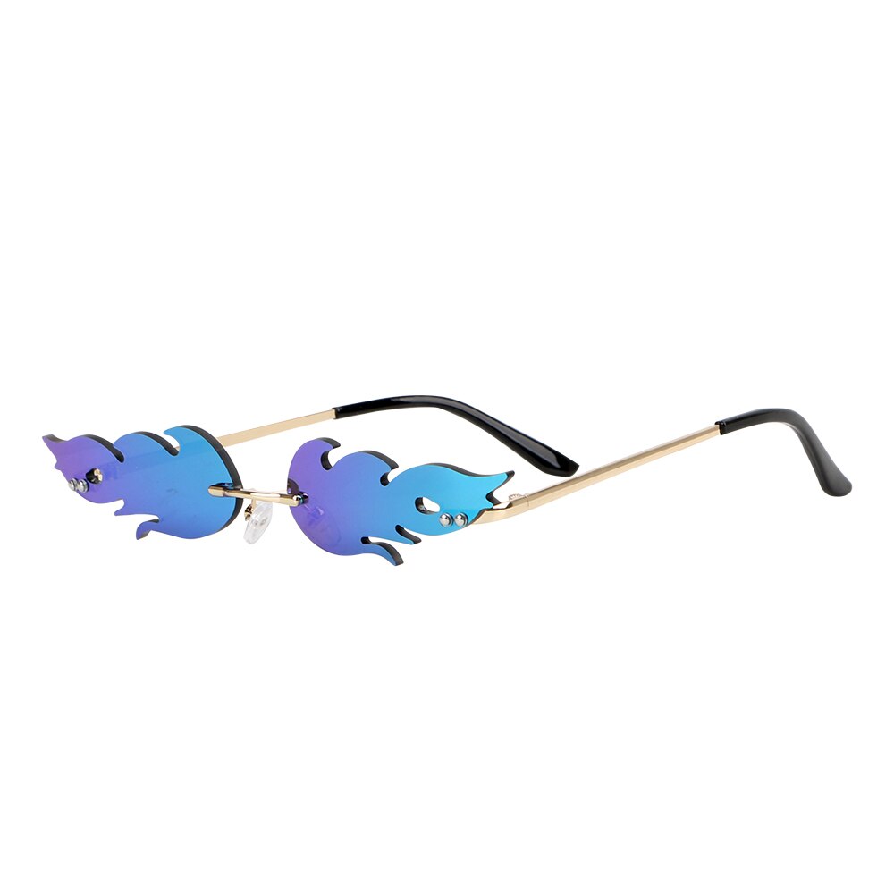 Palo liekki aurinkolasit naiset miehet brändi rimless aalto silmälasit ylellisyys trendit kapeat aurinkolasit streetwear: Vihreä