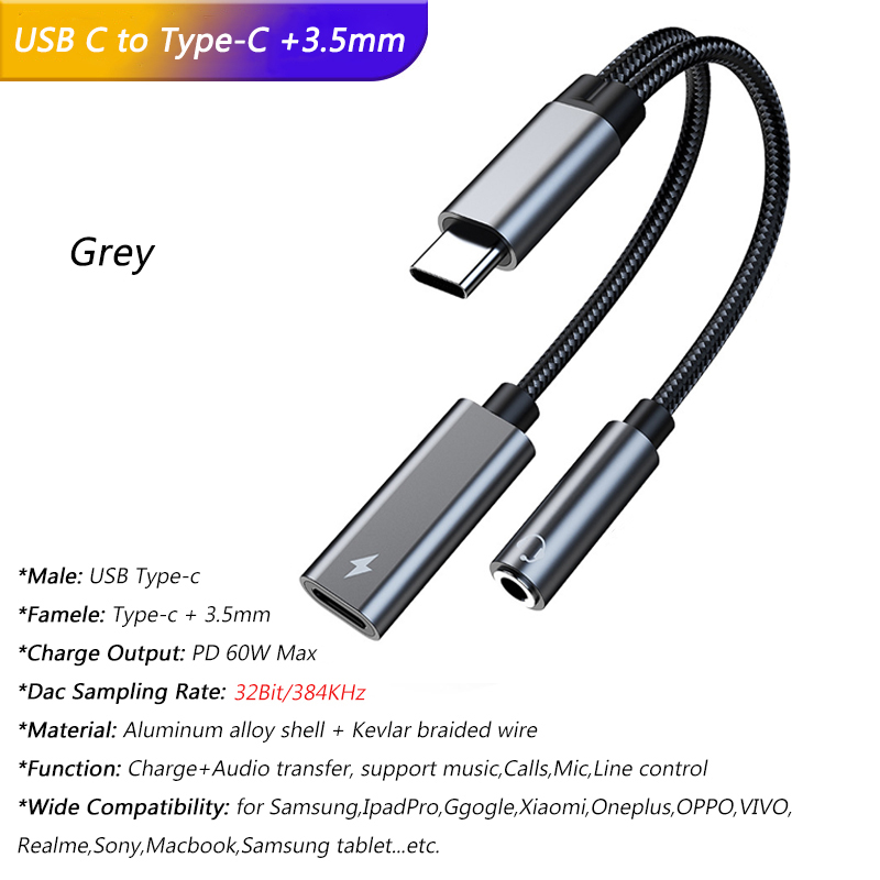 Adapter słuchawkowy 2 w 1 USB typu C z gniazdem 3,5 mm Dac USB C Audio Adaptator do Samsung S24 Plus S25 Ultra Iphone 16 Pro Max Ipad: green