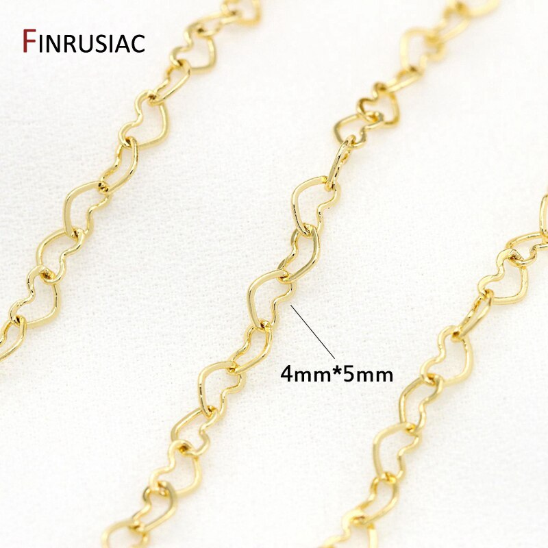 2 storlekar hjärtformade kedjor för smycketillverkning ,14k äkta guldpläterade mässingskedja diy-halsband armband örhängen tillbehör: Större hjärtkedja / Längd 50cm
